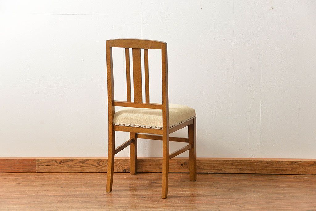 レトロ家具　昭和レトロ アンティークリネン座面のレトロな椅子(3)(イス、チェア)