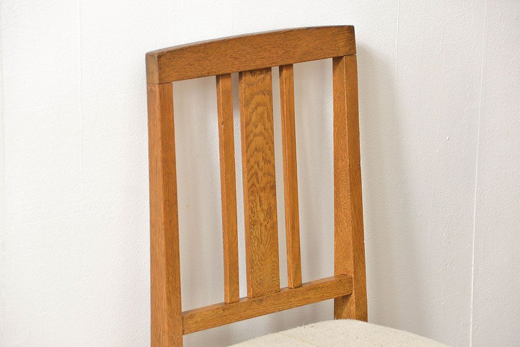 レトロ家具　アンティークリネン座面のレトロな椅子(4)(イス、チェア)