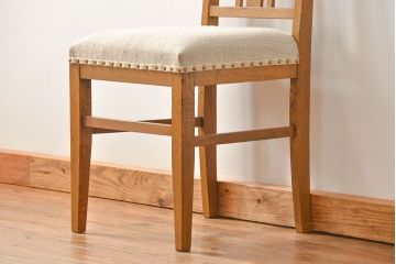 レトロ家具　アンティークリネン座面のレトロな椅子(4)(イス、チェア)