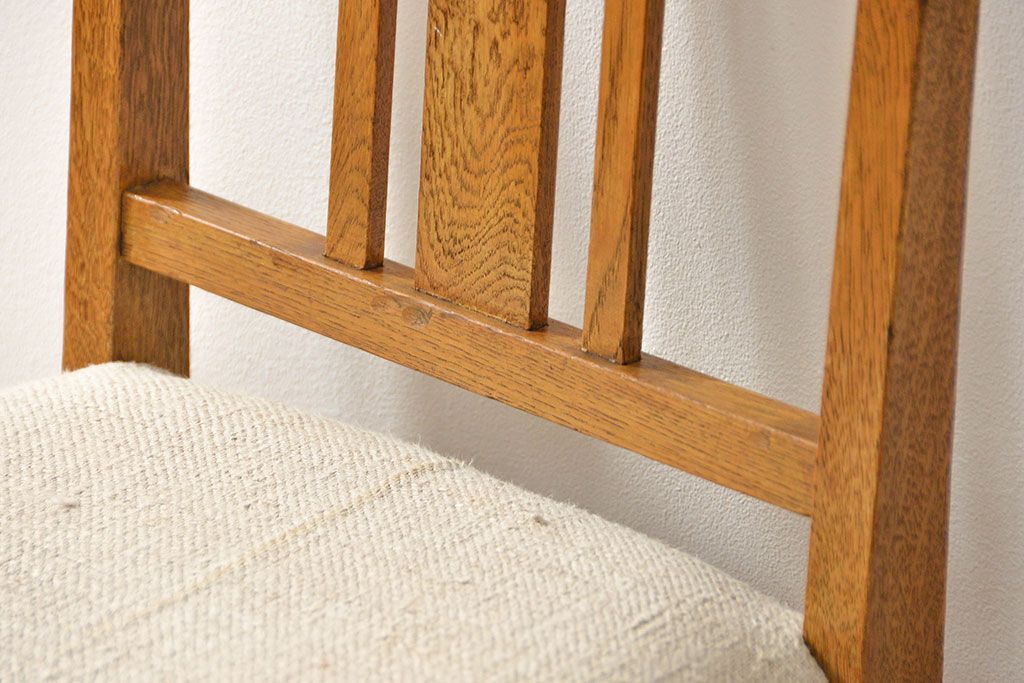 レトロ家具　アンティークリネン座面のレトロな椅子(4)(イス、チェア)