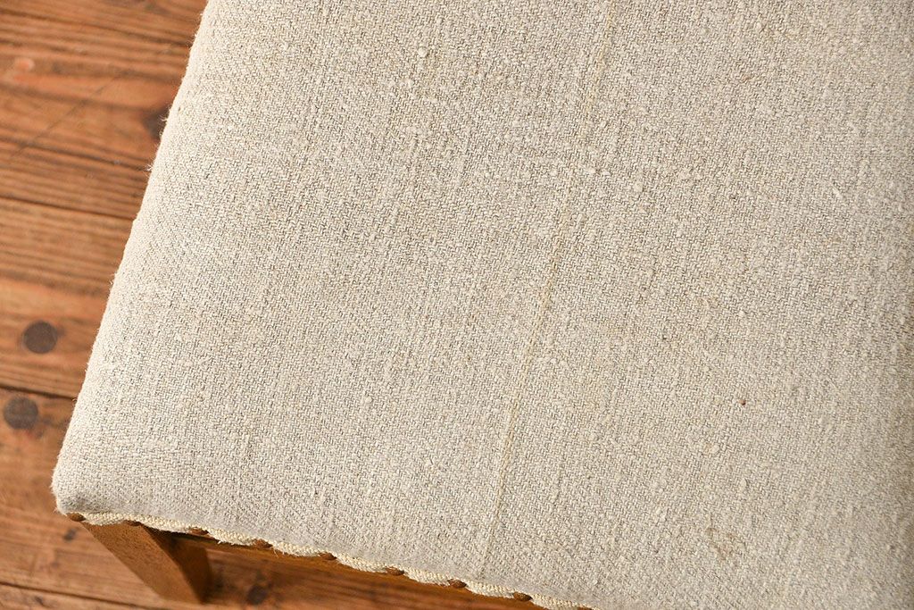 レトロ家具　アンティークリネン座面のレトロな椅子(4)(イス、チェア)