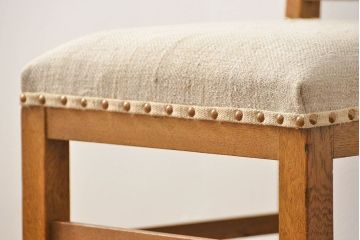 レトロ家具　アンティークリネン座面のレトロな椅子(4)(イス、チェア)