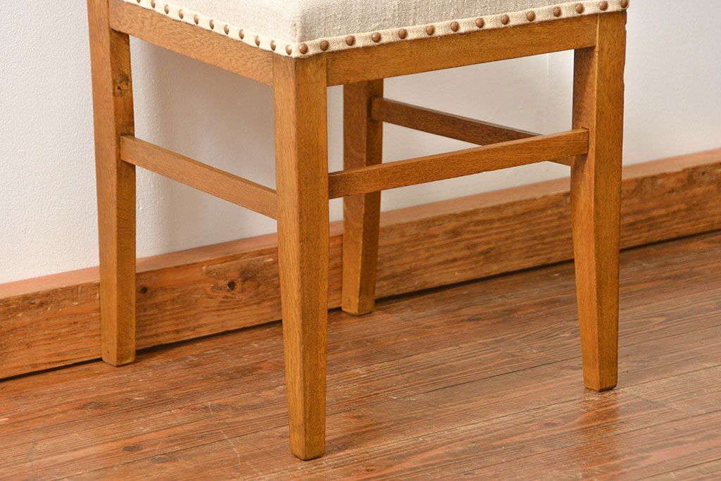 レトロ家具　アンティークリネン座面のレトロな椅子(4)(イス、チェア)