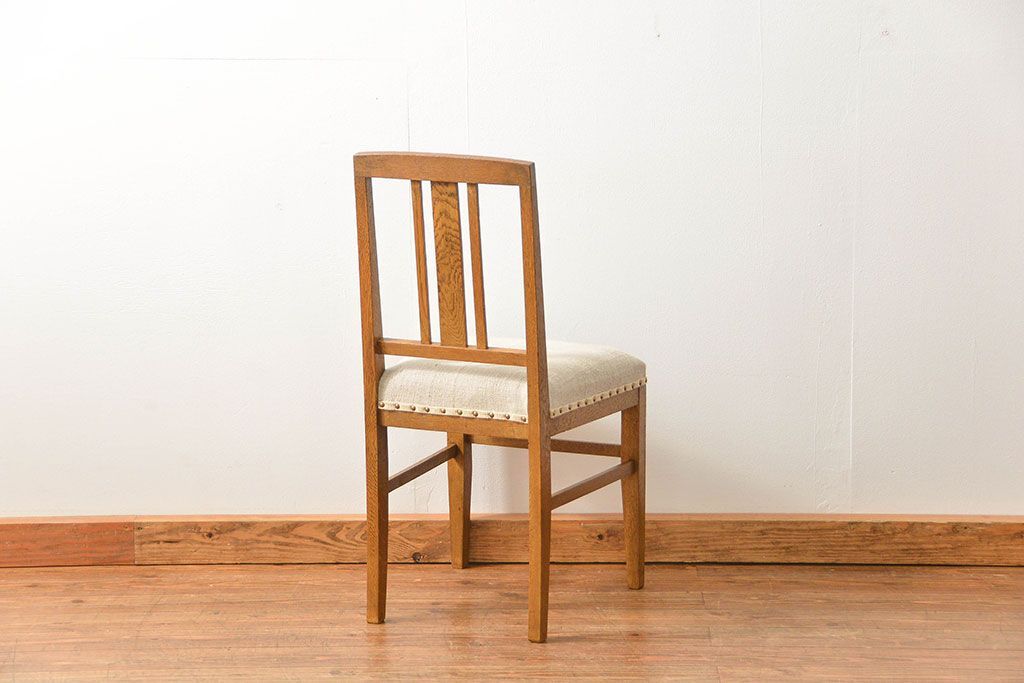 レトロ家具　アンティークリネン座面のレトロな椅子(4)(イス、チェア)