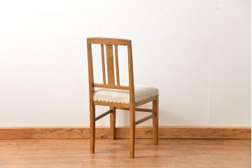 レトロ家具　アンティークリネン座面のレトロな椅子(4)(イス、チェア)