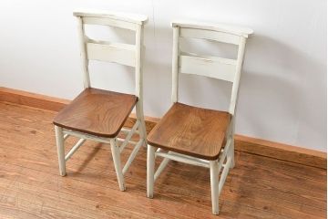 アンティーク家具　アンティークペイント　イギリスチャーチチェア2脚セット(イス、椅子)