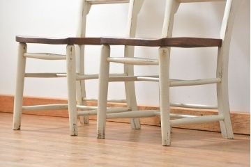 アンティーク家具　アンティークペイント　イギリスチャーチチェア2脚セット(イス、椅子)