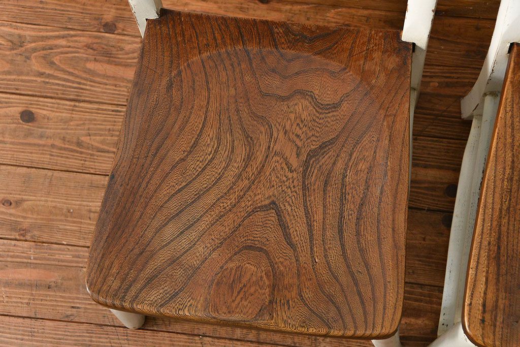 アンティーク家具　アンティークペイント　イギリスチャーチチェア2脚セット(イス、椅子)