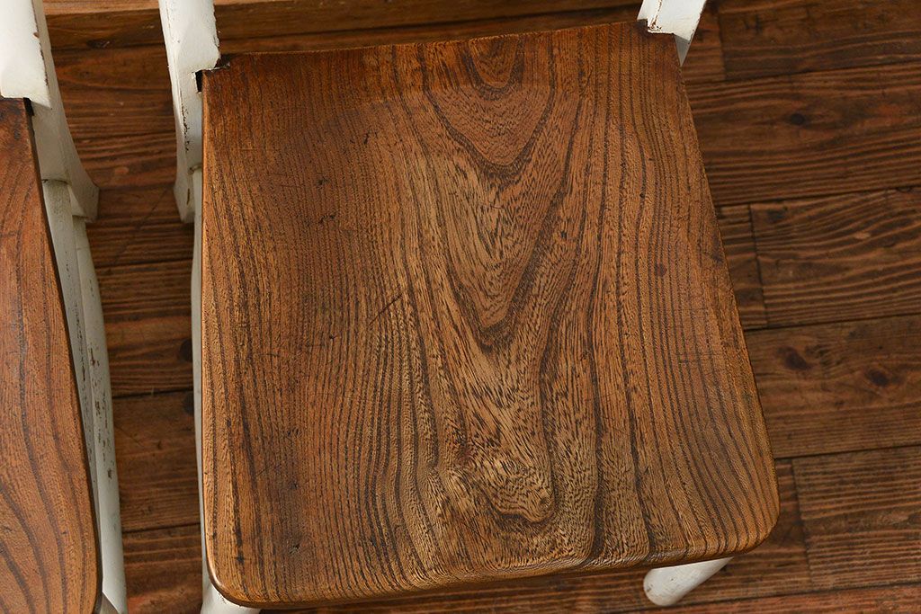 アンティーク家具　アンティークペイント　イギリスチャーチチェア2脚セット(イス、椅子)