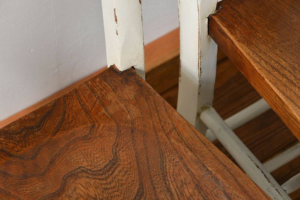 アンティーク家具　アンティークペイント　イギリスチャーチチェア2脚セット(イス、椅子)