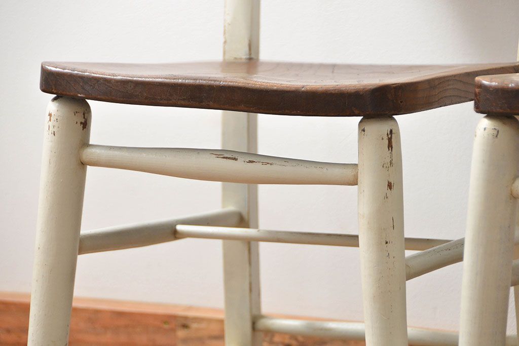 アンティーク家具　アンティークペイント　イギリスチャーチチェア2脚セット(イス、椅子)