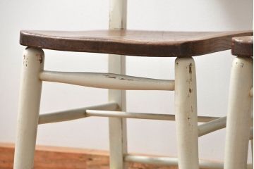 アンティーク家具　アンティークペイント　イギリスチャーチチェア2脚セット(イス、椅子)