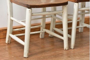 アンティーク家具　アンティークペイント　イギリスチャーチチェア2脚セット(イス、椅子)