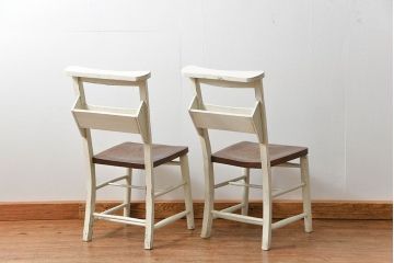アンティーク家具　アンティークペイント　イギリスチャーチチェア2脚セット(イス、椅子)