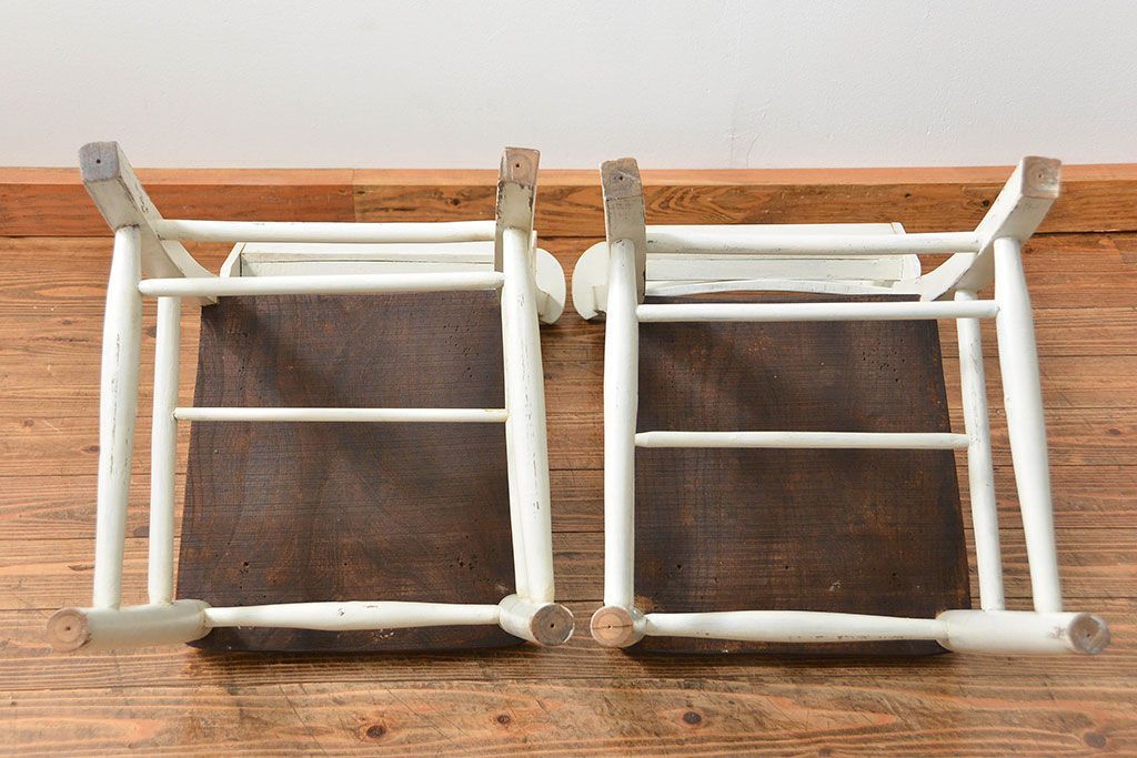 アンティーク家具　アンティークペイント　イギリスチャーチチェア2脚セット(イス、椅子)