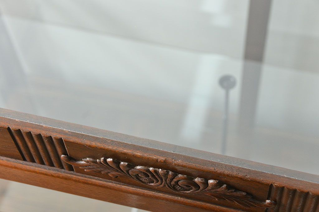 アンティーク家具 アンティーク 特大!古いタモ材 両面開きの上質なガラスケース(ショーケース、飾り棚、陳列棚)