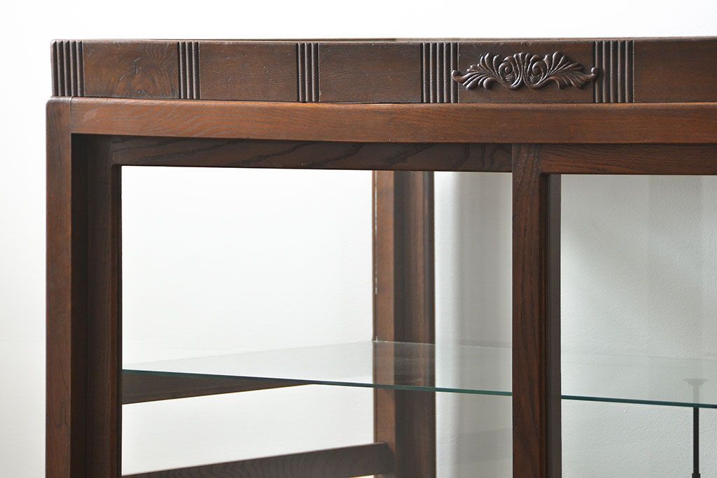 アンティーク家具 アンティーク 特大!古いタモ材 両面開きの上質なガラスケース(ショーケース、飾り棚、陳列棚)