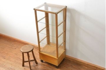 レトロ家具　昭和レトロ 縦型のアンティークガラスケース(ショーケース、飾り棚)