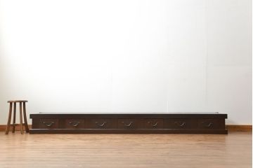 アンティーク家具　古民具・骨董 九尺幅　特大　引き出しローボード(置き床、置床、水屋箪笥、TVボード、テレビ台、キャビネット、収納棚)