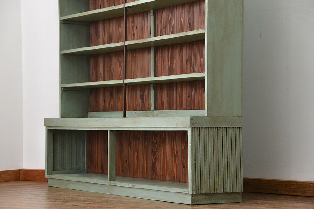 レトロ家具　アンティークペイント 古い商店のレトロな陳列棚(飾り棚、本棚、書棚)