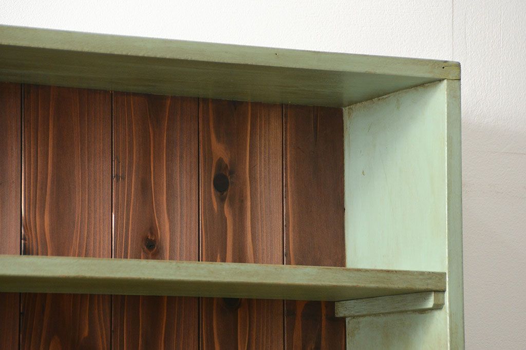 レトロ家具　アンティークペイント 古い商店のレトロな陳列棚(飾り棚、本棚、書棚)