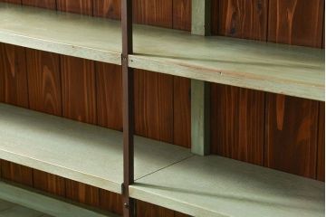 レトロ家具　アンティークペイント 古い商店のレトロな陳列棚(飾り棚、本棚、書棚)