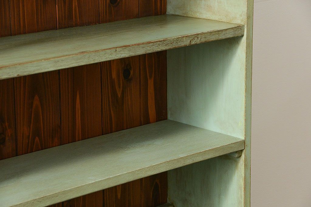 レトロ家具　アンティークペイント 古い商店のレトロな陳列棚(飾り棚、本棚、書棚)