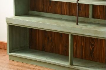 レトロ家具　アンティークペイント 古い商店のレトロな陳列棚(飾り棚、本棚、書棚)