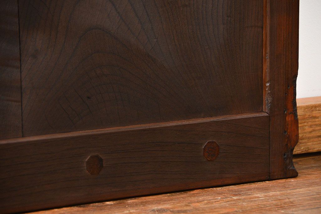 古民具・骨董 総欅材のシンプルな格子蔵戸(玄関戸)