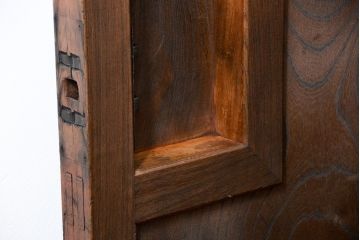 古民具・骨董 総欅材のシンプルな格子蔵戸(玄関戸)