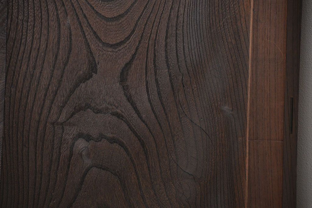 古民具・骨董 総欅材のシンプルな格子蔵戸(玄関戸)