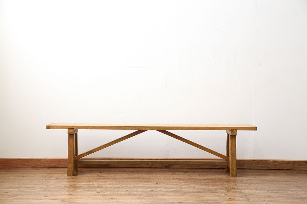 レトロ家具　昭和レトロ 古い木の長椅子(1)(ベンチ、長イス)