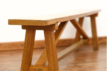 レトロ家具　昭和レトロ 古い木の長椅子(1)(ベンチ、長イス)