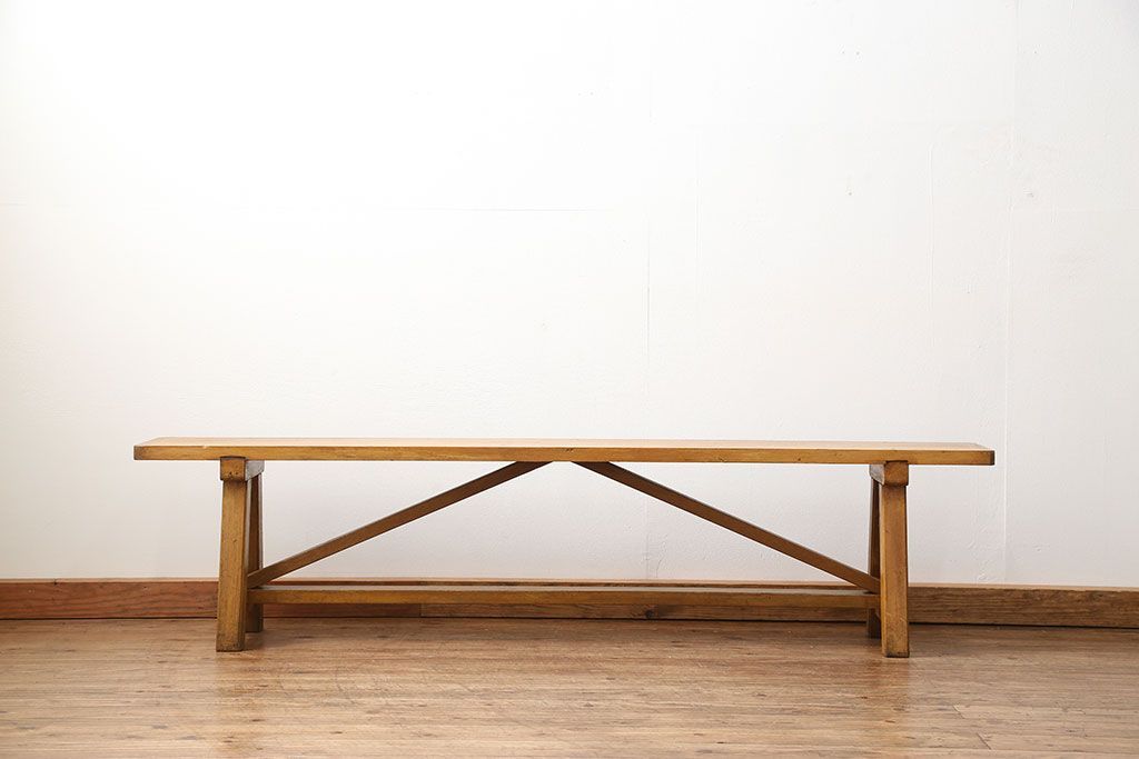 レトロ家具　昭和レトロ 古い木の長椅子(2)(ベンチ、長イス)