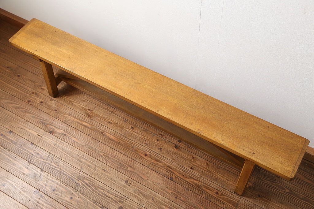 レトロ家具　昭和レトロ 古い木の長椅子(2)(ベンチ、長イス)