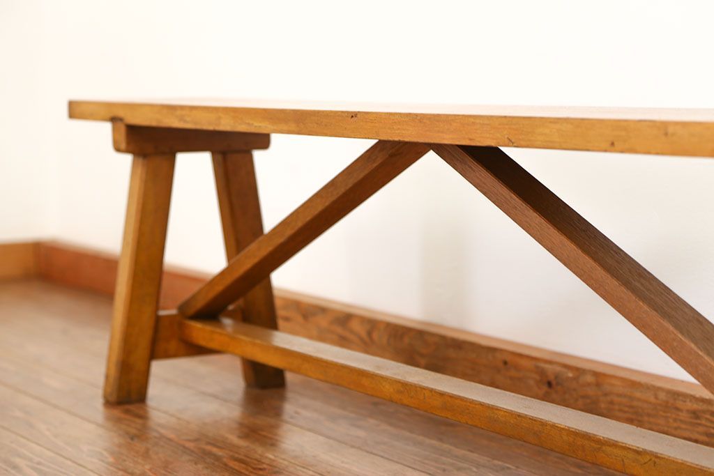 レトロ家具　昭和レトロ 古い木の長椅子(2)(ベンチ、長イス)