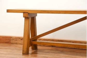 レトロ家具　昭和レトロ 古い木の長椅子(2)(ベンチ、長イス)