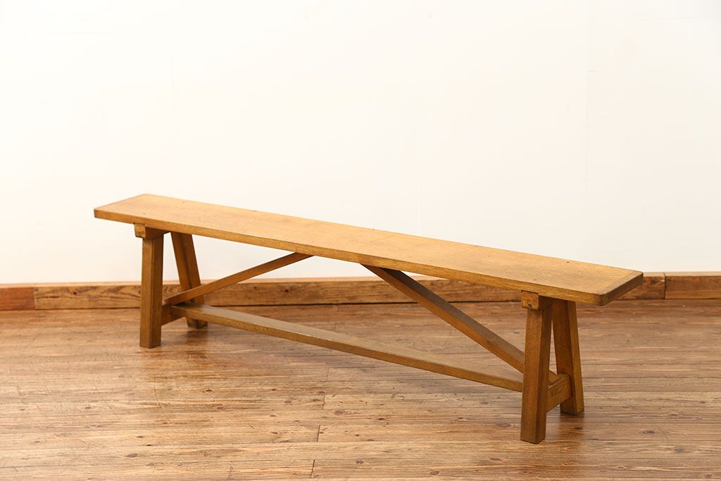 レトロ家具　昭和レトロ 古い木の長椅子(2)(ベンチ、長イス)