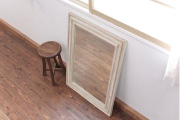アンティーク雑貨　ラフジュ工房オリジナル　アンティークペイントホワイトウォールミラー(1)(鏡、姿見)