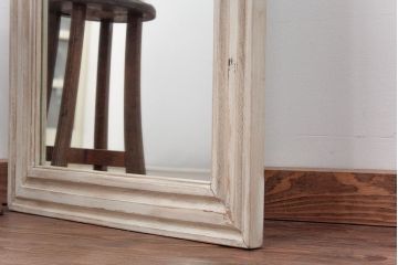アンティーク雑貨　ラフジュ工房オリジナル　アンティークペイントホワイトウォールミラー(1)(鏡、姿見)