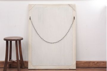 アンティーク雑貨　ラフジュ工房オリジナル　アンティークペイントホワイトウォールミラー(2)(鏡、姿見)