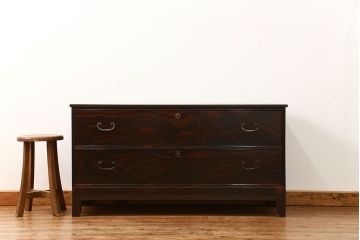 アンティーク家具　アンティーク シックでモダンな前面黒檀の脚付きローチェスト(ローボード) (2)