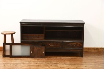 アンティーク家具　アンティーク 前面黒柿材のシックでモダンな脚付きテレビボード(TVボード、ローボード、収納棚)