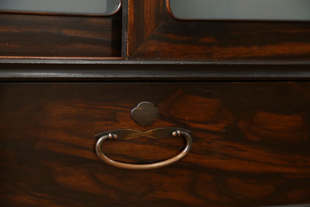 アンティーク家具　アンティーク 前面黒柿材のシックでモダンな脚付きテレビボード(TVボード、ローボード、収納棚)