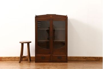 アンティーク家具　アンティーク 古い栓材の象嵌入り本箱(ブックケース、本棚)