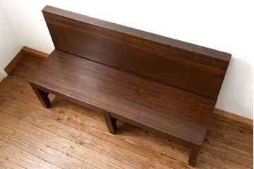 レトロ家具　昭和レトロ 古い木のシンプルな背もたれ付ベンチ(長イス・長椅子)