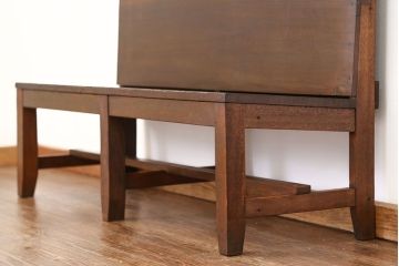 レトロ家具　昭和レトロ 古い木のシンプルな背もたれ付ベンチ(長イス・長椅子)