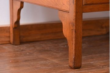 レトロ家具　昭和レトロ 古いナラ材の引き出し付きアンティーク平机(文机、テーブル)
