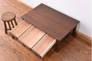 アンティーク家具　大正ロマン 象嵌入りの上質なアンティークテーブル(文机、作業台)