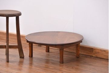 レトロ家具　昭和レトロ 古い栓材の美しい丸型ちゃぶ台(テーブル、机)